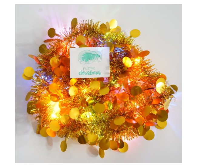 Beteala Craciun cu LED, Aurie, model cu paiete rotunde, 2 m x 5 cm, PVC, Sir, Artificiala, Flippy Beteala Craciun cu LED, Aurie, model cu paiete rotunde, 2 m x 5 cm, PVC, Sir, Artificiala, Flippy