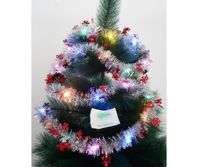 Beteala Craciun cu LED, Rosie, model cu fulgi de nea, 2 m x 5 cm, PVC, Sir, Artificiala, Flippy Beteala Craciun cu LED, Rosie, model cu fulgi de nea, 2 m x 5 cm, PVC, Sir, Artificiala, Flippy