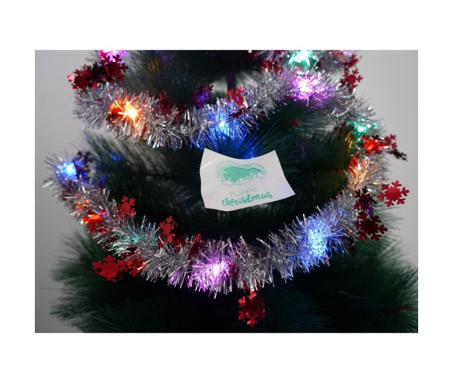 Beteala Craciun cu LED, Rosie, model cu fulgi de nea, 2 m x 5 cm, PVC, Sir, Artificiala, Flippy Beteala Craciun cu LED, Rosie, model cu fulgi de nea, 2 m x 5 cm, PVC, Sir, Artificiala, Flippy