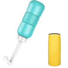 Bideu Portabil pentru Igiena Intima, Flippy, pentru Postpartum/ Postoperator, 450 mL, cu Capac si Husa Galbena, 29.5x7 cm, Culoare Recipient Verde