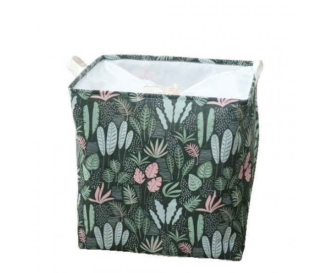 Cutie de Depozitare Pliabila, Flippy, Impermeabila, cu Snur, Capacitate 100 L, cu Manere, 50x50x40cm, Model Frunze, Verde Cutie de Depozitare Pliabila, Flippy, Impermeabila, cu Snur, Capacitate 100 L, cu Manere, 50x50x40cm, Model Frunze, Verde