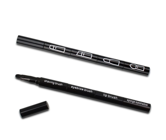 Set Pensule de Machiaj 4in1, Flippy, pentru Fard, Sprancene si Buze, 16 cm, din Plastic, Negru Set Pensule de Machiaj 4in1, Flippy, pentru Fard, Sprancene si Buze, 16 cm, din Plastic, Negru