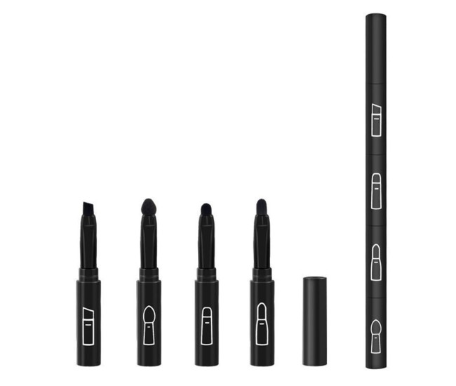 Set Pensule de Machiaj 4in1, Flippy, pentru Fard, Sprancene si Buze, 16 cm, din Plastic, Negru Set Pensule de Machiaj 4in1, Flippy, pentru Fard, Sprancene si Buze, 16 cm, din Plastic, Negru