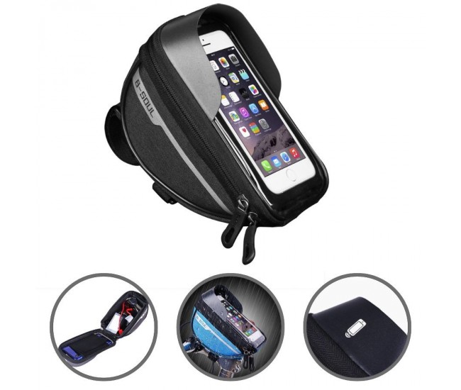 Borseta bicicleta impermeabila cu husa pentru telefon Flippy, montare pe ghidon, compatibila cu telefoane de pana la 16 cm, spatiu depozitare, 18.5x9.5 cm, negru Borseta bicicleta impermeabila cu husa pentru telefon Flippy, montare pe ghidon, compatibila cu telefoane de pana la 16 cm, spatiu depozitare, 18.5x9.5 cm, negru
