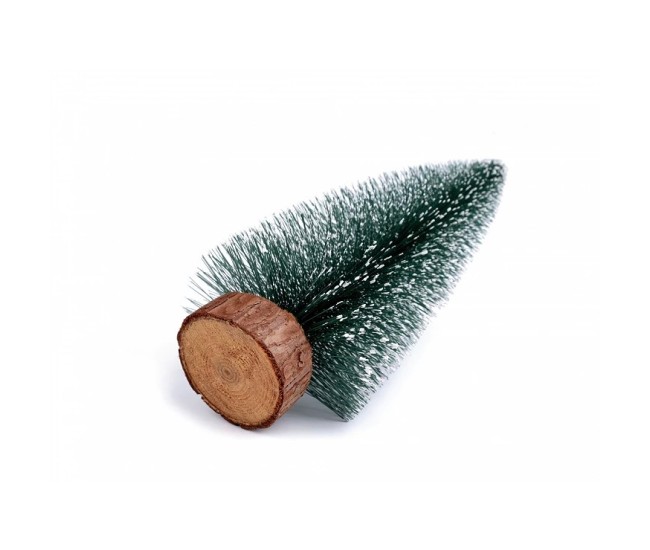 Brad artificial de craciun, ornament pentru masa, pe suport lemn, 25 cm inaltime, Argintiu