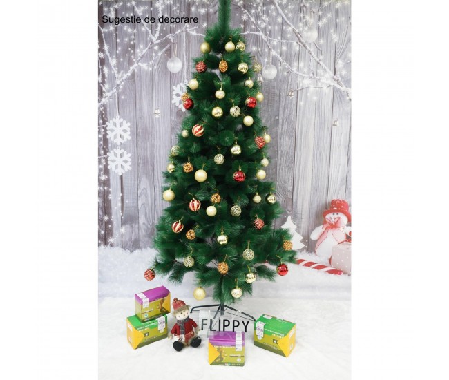 Brad artificial de Craciun tip pin, inaltime 180 cm, 260 ramuri cu ace 3D 12 cm, Flippy, verde, suport metalic inclus Brad artificial de Craciun tip pin, inaltime 180 cm, 260 ramuri cu ace 3D 12 cm, Flippy, verde, suport metalic inclus