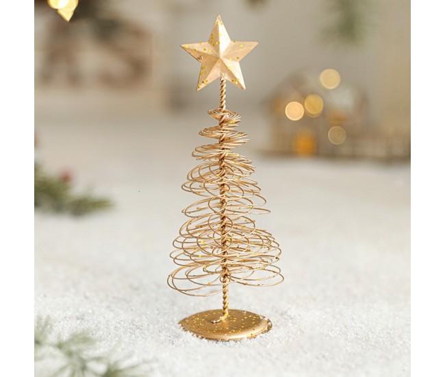 Brad de Craciun Ornament, Flippy, Decoratiune Brad micut din Metal, inaltime 16 x 6.5 x6.5 cm, Ornament de Craciun, Auriu