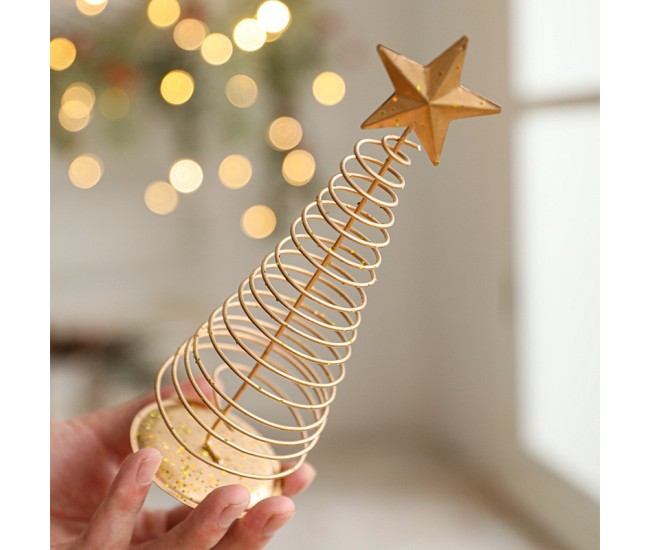 Brad de Craciun Ornament, Flippy, Decoratiune Brad micut din Metal, inaltime 19.5 x 6.5 x6.5 cm, Ornament de Craciun, Auriu