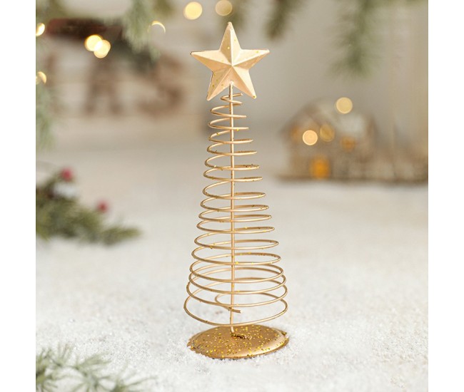 Brad de Craciun Ornament, Flippy, Decoratiune Brad micut din Metal, inaltime 19.5 x 6.5 x6.5 cm, Ornament de Craciun, Auriu