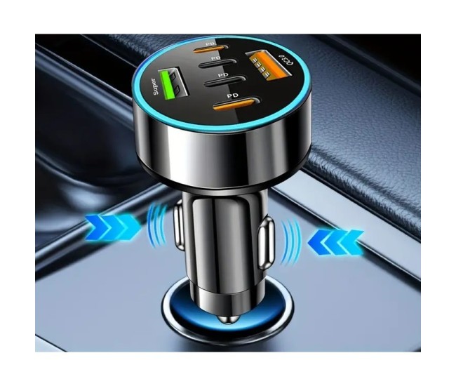 Incarcator Auto 6 in 1, Flippy, 2 x Port USB Fast Charge QC3.0 si 4 x Type C, PD 65W, Negru Incarcator Auto 6 in 1, Flippy, 2 x Port USB Fast Charge QC3.0 si 4 x Type C, PD 65W, Negru