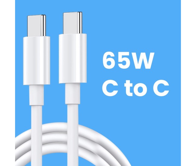 Cablu de Date pentru Telefon, Flippy, Cablu TYPE-C to TYPE-C Universal, Compatibil cu iOS si Android, Power Delivery 65W 130 cupru, 2 M, Simplu, Alb