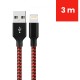 Cablu de Date pentru Telefon, Flippy, Cablu USB spre Lightning Compatibil cu iPhone, Lungime 3 M, Impletit Triunghiular in 2 culori, Rosu Negru