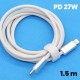 Cablu de Incarcare Rapida pentru Telefon, Flippy, Power Delivery 27W, Potrivit Compatibil cu iPhone, Impletit texturat cu Nailon, C to Lightning, 1.5 m 160 cupru, Alb