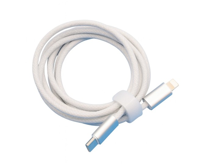 Cablu de Incarcare Rapida pentru Telefon, Flippy, Power Delivery 27W, Potrivit Compatibil cu iPhone, Impletit texturat cu Nailon, C to Lightning, 1.5 m 160 cupru, Alb