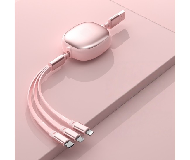Cablu Retractabil Universal pentru Telefon, Flippy, Universal 3in1 pentru Orice Tip de Telefon, Micro-USB, Lightning, TYPE-C, 1.2M, Roz Cablu Retractabil Universal pentru Telefon, Flippy, Universal 3in1 pentru Orice Tip de Telefon, Micro-USB, Lightning, TYPE-C, 1.2M, Roz