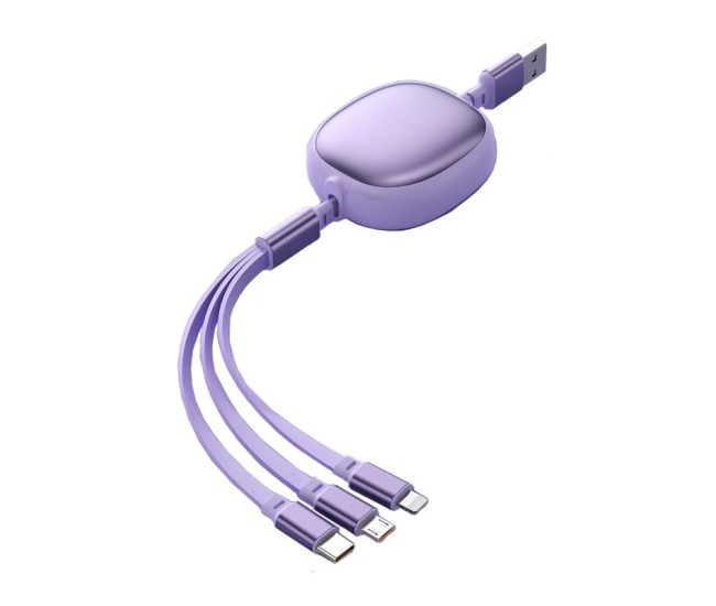 Cablu Retractabil Universal pentru Telefon, Flippy, Universal 3in1 pentru Orice Tip de Telefon, Micro-USB, Lightning, TYPE-C, 1.2M, Mov Cablu Retractabil Universal pentru Telefon, Flippy, Universal 3in1 pentru Orice Tip de Telefon, Micro-USB, Lightning, TYPE-C, 1.2M, Mov