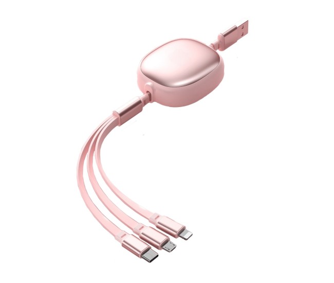 Cablu Retractabil Universal pentru Telefon, Flippy, Universal 3in1 pentru Orice Tip de Telefon, Micro-USB, Lightning, TYPE-C, 1.2M, Roz Cablu Retractabil Universal pentru Telefon, Flippy, Universal 3in1 pentru Orice Tip de Telefon, Micro-USB, Lightning, TYPE-C, 1.2M, Roz