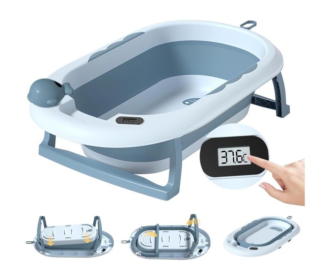 Cada de Baie, Flippy, pentru Copii 0 luni - 6 Ani, cu Termometru, Pliabila, Perna Suport Inclusa, din Plastic, 81.5 x 49 x 21.5 cm, Albastru Cada de Baie, Flippy, pentru Copii 0 luni - 6 Ani, cu Termometru, Pliabila, Perna Suport Inclusa, din Plastic, 81.5 x 49 x 21.5 cm, Albastru