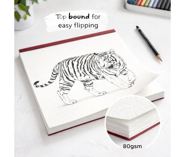 Caiet Schite Perfect Bound, Flippy, 50 File Hartie, 28 x 35,5 cm, Coperta Carton, Visiniu