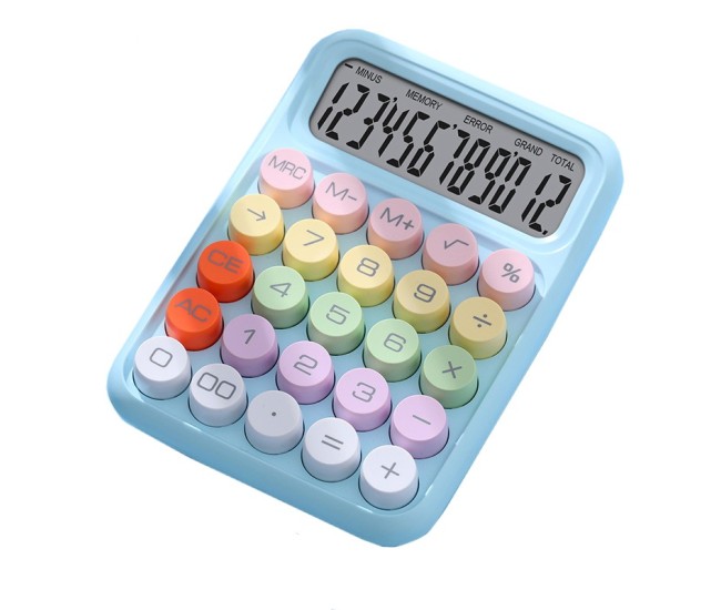 Calculator Electronic pentru Copii, Flippy, Calculator Dragut pentru Scoala Primara, Ecran mare 12 digits si Tastatura Mecania, 16 x 11 x 2 cm, Albastru