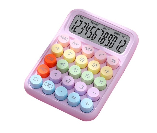 Calculator Electronic pentru Copii, Flippy, Calculator Dragut pentru Scoala Primara, Ecran mare 12 digits si Tastatura Mecania, 16 x 11 x 2 cm, Roz