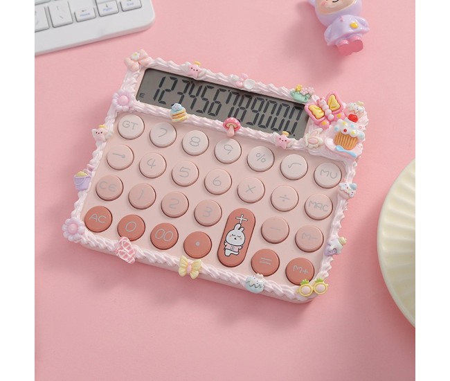 Calculator Electronic pentru Fete, Flippy, Calculator Dragut pentru Scoala Primara, Ecran mare 12 digits si Tastatura Mecania, 15 x 12.5 cm, Decor cu elemente 3D pentru Fete, Roz
