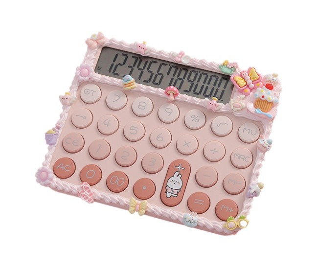 Calculator Electronic pentru Fete, Flippy, Calculator Dragut pentru Scoala Primara, Ecran mare 12 digits si Tastatura Mecania, 15 x 12.5 cm, Decor cu elemente 3D pentru Fete, Roz