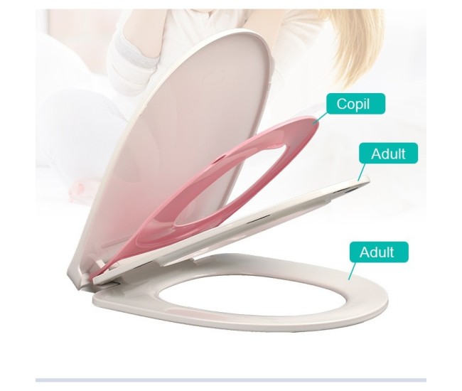 Capac de Toaleta cu Reductie 3 in 1, Flippy, pentru Copii +3 Ani si Adulti, Coborare Lenta si Silentioasa, Instalare Usoara, din PP5 , in Forma de U, Alb/Roz Capac de Toaleta cu Reductie 3 in 1, Flippy, pentru Copii +3 Ani si Adulti, Coborare Lenta si Silentioasa, Instalare Usoara, din PP5 , in Forma de U, Alb/Roz