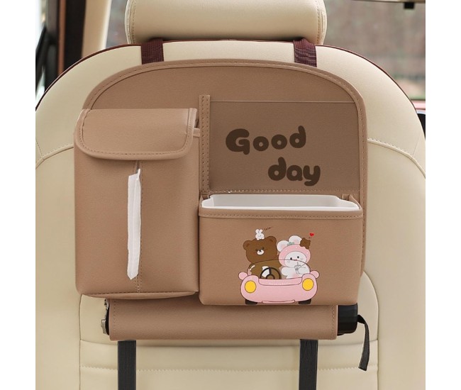 Geanta Multifunctionala de Depozitare, Flippy, pentru Bancheta din Spate a Masinii, Animat, Model Ursuleti, Scris Good Day, Suport Servetele si Telefon, 25x31 cm, Maro Geanta Multifunctionala de Depozitare, Flippy, pentru Bancheta din Spate a Masinii, Animat, Model Ursuleti, Scris Good Day, Suport Servetele si Telefon, 25x31 cm, Maro