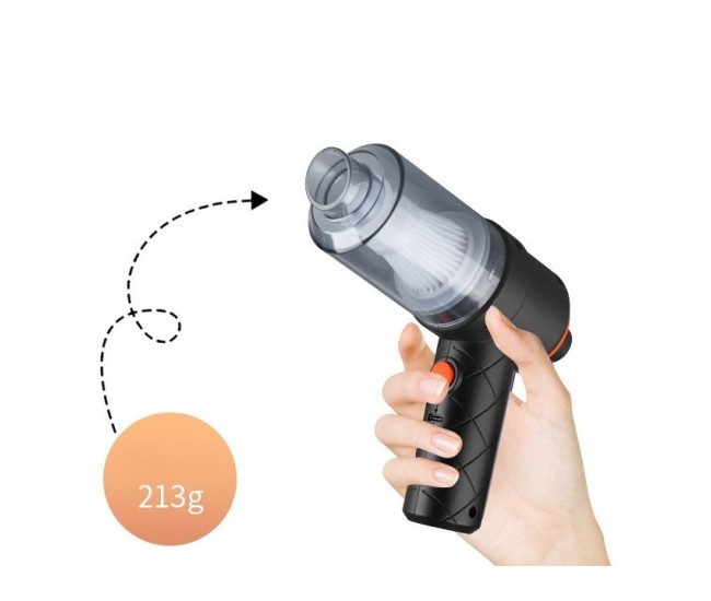 Aspirator Portabil fara Fir, Flippy, Tip Pistol 2 in 1, Suflare si Aspirare, Incarcare USB, Pentru Casa si Masina, Autonomie 30 min, Negru