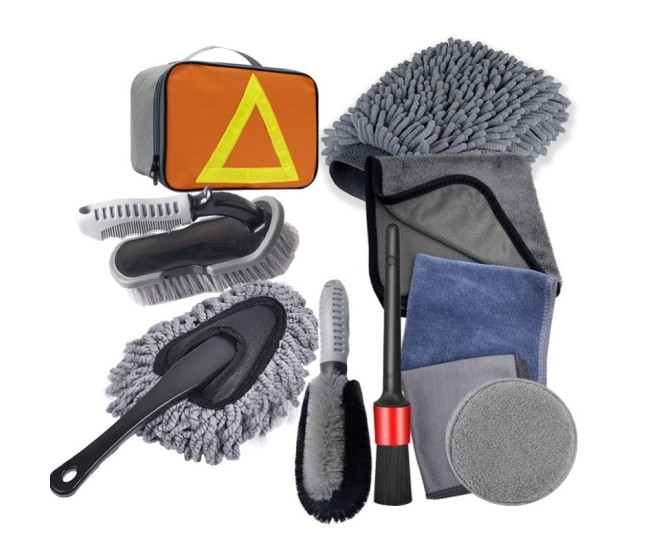 Set 10 Piese pentru Spalat Auto, Flippy, din Plastic si Microfibra, Perii si Lavete, Model C, Gri Set 10 Piese pentru Spalat Auto, Flippy, din Plastic si Microfibra, Perii si Lavete, Model C, Gri