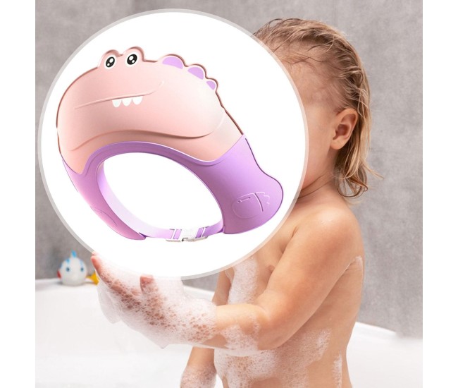 Casca de Dus, Flippy, Previne Scurgerea Apei si Samponului pe Fata, 0-12 Ani, Ajustabila, din TPE+PP, 20 x 23 cm, Model Crocodil, Roz/Mov Casca de Dus, Flippy, Previne Scurgerea Apei si Samponului pe Fata, 0-12 Ani, Ajustabila, din TPE+PP, 20 x 23 cm, Model Crocodil, Roz/Mov