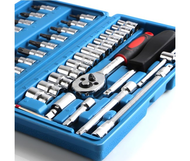 Chei tubulare Set 46 de Piese, Flippy, Trusa Scule de Reparatii Auto, Prelungitoare Rigid si Flexibil, Articulatie Cardanica, Antrenor de Forta Glisant, Adaptoare, Maner pentru Surubelnita, 23 x 12 x 4 cm, 1.9 kg, Cutie Albastra Chei tubulare Set 46 de Piese, Flippy, Trusa Scule de Reparatii Auto, Prelungitoare Rigid si Flexibil, Articulatie Cardanica, Antrenor de Forta Glisant, Adaptoare, Maner pentru Surubelnita, 23 x 12 x 4 cm, 1.9 kg, Cutie Albastra