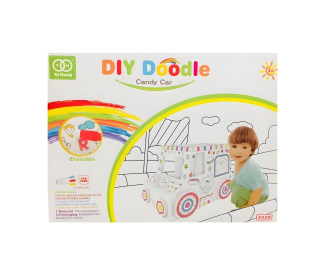 Jucarie Educativa pentru Copii, Flippy, Model Masinuta 3D, Jucarie de Asamblat si Colorat, din Carton, 28 x 20 cm, 3+ ani, Alb