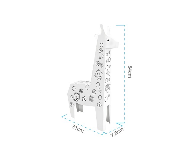 Jucarie Educativa pentru Copii, Flippy, Model Girafa 3D, Set de Asamblat si Colorat din Carton, Puzzle 3D Educativ, 31 x 7.5 x 54 cm, 3+ ani, Alb Multicolor