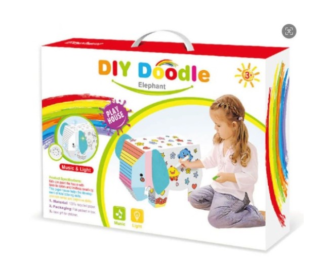 Jucarie Creativa pentru Copii, Flippy, Model Elefant 3D, Set de Asamblat si Colorat din Carton, Puzzle 3D Educativ, 34 x 14 x 23 cm, 3+ ani, Multicolor