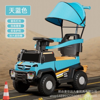 Children's electric car four-wheel remote control beach car-color: blue [electric model] early education + Bluetooth + push handle + car cover + remote control