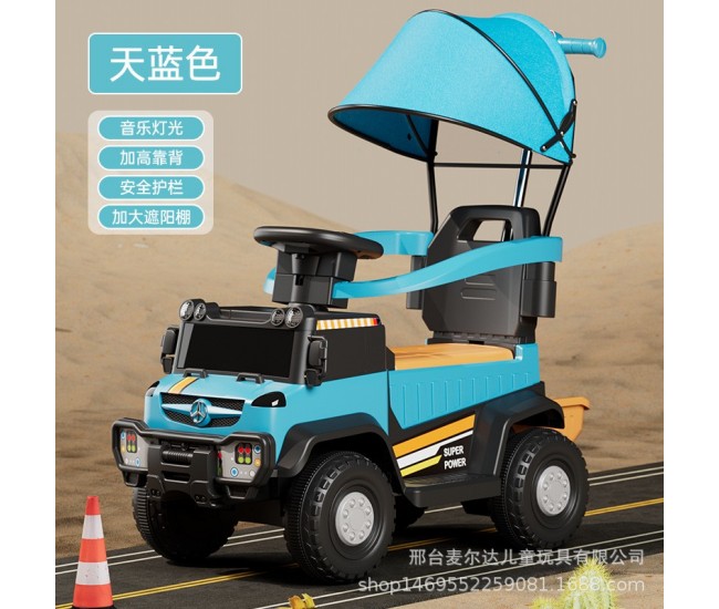 Children's electric car four-wheel remote control beach car-color: blue [electric model] early education + Bluetooth + push handle + car cover + remote control