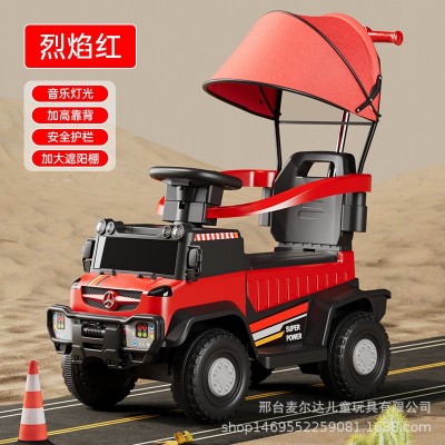 Children's electric car four-wheel remote control beach car-color: red [electric model] early education + Bluetooth + push handle + car cover + remote control