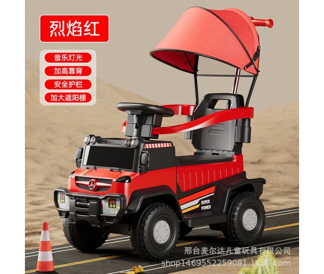 Children's electric car four-wheel remote control beach car-color: red [electric model] early education + Bluetooth + push handle + car cover + remote control