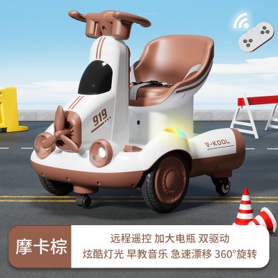 Children's electric excavator balance car drift car toy - color: 6V7 large electric dual drive with remote control aircraft brown