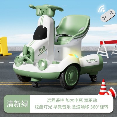 Children's electric excavator balance car drift car toy - color: 6V7 large electric dual drive with remote control aircraft green