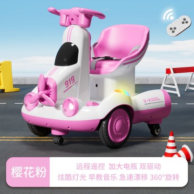 Children's electric excavator balance car drift car toy - color: 6V7 large electric dual drive with remote control aircraft pink