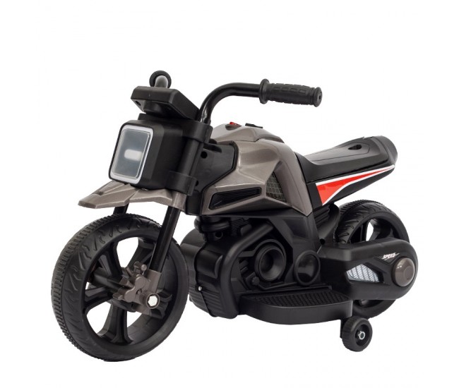 Motocicletă Electrică cu 2 Roti Mari si 2 Ajutatoare, Flippy, Acumulator Încarcare, Anti-Rasturnare, Lumini, Gri Negru Motocicletă Electrică cu 2 Roti Mari si 2 Ajutatoare, Flippy, Acumulator Încarcare, Anti-Rasturnare, Lumini, Gri Negru