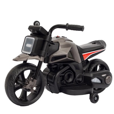 Motocicletă Electrică cu 2 Roti Mari si 2 Ajutatoare, Flippy, Acumulator Încarcare, Anti-Rasturnare, Lumini, Gri Negru