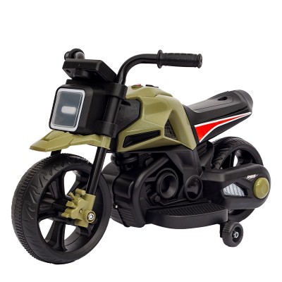 Motocicletă Electrică cu 2 Roti Mari si 2 Ajutatoare, Flippy, Acumulator Încarcare, Anti-Rasturnare, Lumini, Verde Negru