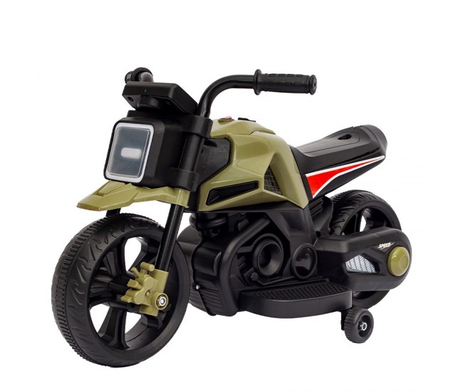 Motocicletă Electrică cu 2 Roti Mari si 2 Ajutatoare, Flippy, Acumulator Încarcare, Anti-Rasturnare, Lumini, Verde Negru