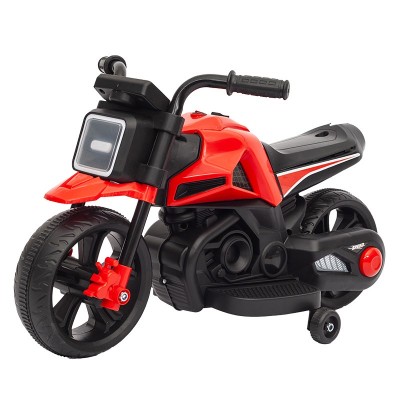 Motocicletă Electrică cu 2 Roti Mari si 2 Ajutatoare, Flippy, Acumulator Încarcare, Anti-Rasturnare, Lumini, Rosu Negru