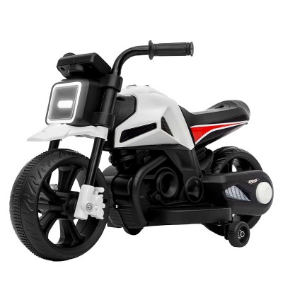 Motocicletă Electrică cu 2 Roti Mari si 2 Ajutatoare, Flippy, Acumulator Încarcare, Anti-Rasturnare, Lumini, Alb Negru