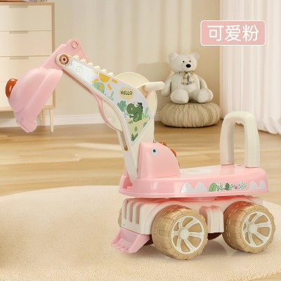 Excavator pentru Copii, Flippy, Muzica si Lumini, Rotativ, Sapa in Pamant 360 de Grade, Plastic, Roz
